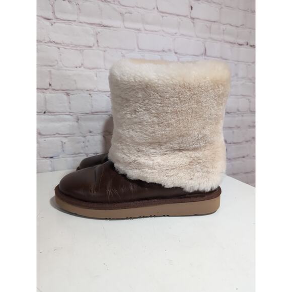 UGG Australia Boots Patten Shearling Cuff Women’s Sz 8 Dark Chestnut Leather - Picture 6 of 15